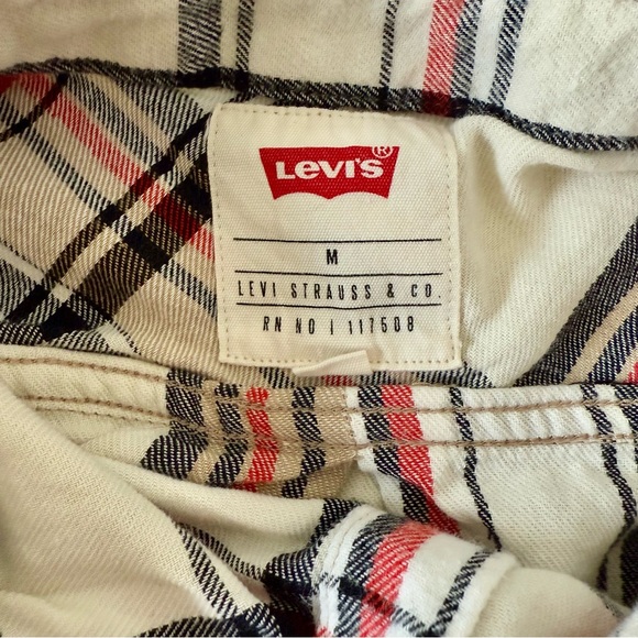 Levi’s Men’s Kenna Plaid Flannel Shirt - White/Red/Black - Size Medium EUC - Picture 8 of 12